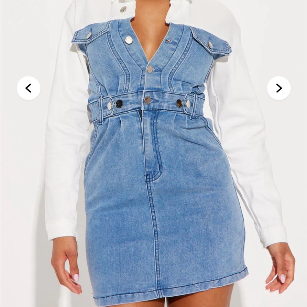 Fashion Nova NWT Blue Jean Dress with white Collar.